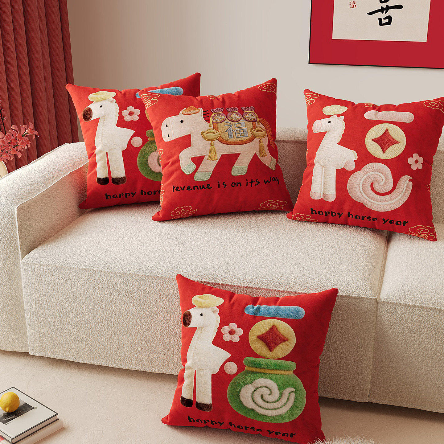 马年喜庆红色客厅沙发抱枕抱枕套靠垫靠枕床头新年装饰含芯可拆洗,居家布艺,靠垫/抱枕,淘宝优惠券,粉丝福利购,淘宝优惠卷