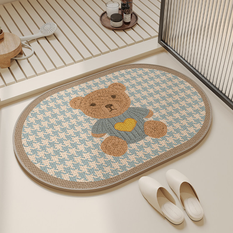 可爱小熊浴室地垫吸水卫生间门口防滑垫亚麻编织耐脏地毯家用脚垫,居家布艺,家用脚垫,淘宝优惠券,粉丝福利购,淘宝优惠卷