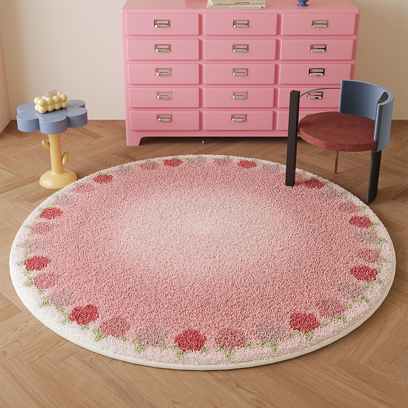 法式ins风地毯儿童房间圆形地垫衣帽间梳妆脚垫卧室床边防滑圆毯