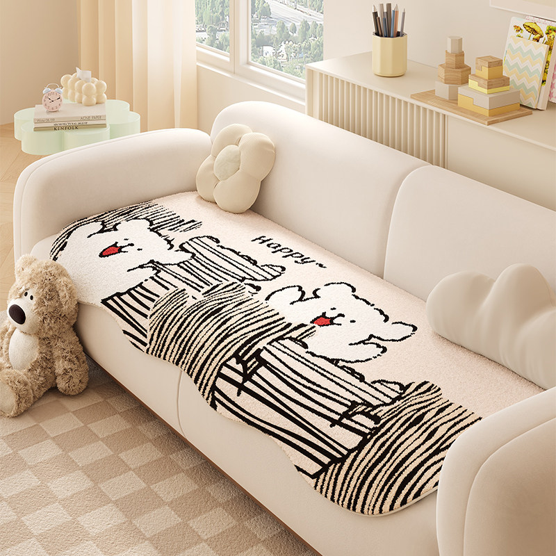 2025新款线条小狗毛绒沙发垫冬季沙发盖布盖巾一片防滑沙发屁垫子,居家布艺,沙发垫,淘宝优惠券,粉丝福利购,淘宝优惠卷