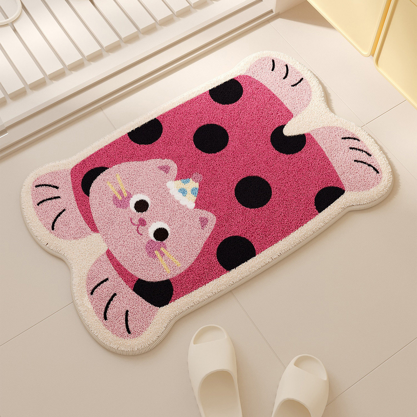 卡通可爱猫咪卫生间吸水地垫浴室门口防滑脚垫仿羊绒加厚耐脏地毯,居家布艺,家用脚垫,淘宝优惠券,粉丝福利购,淘宝优惠卷