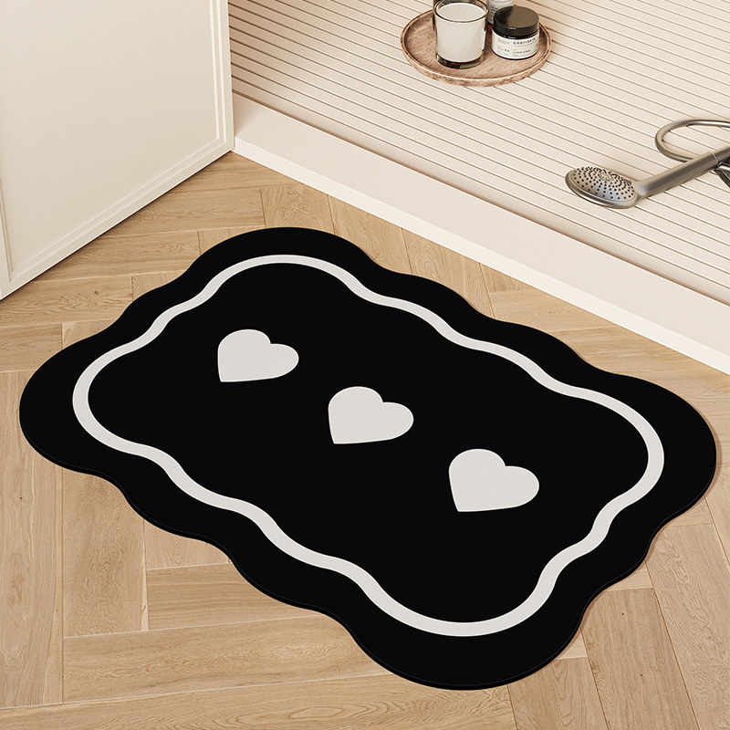 黑白爱心奶油风浴室强吸水地垫卫生间门口脚垫厕所防滑地毯速干垫,居家布艺,家用脚垫,淘宝优惠券,粉丝福利购,淘宝优惠卷