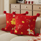 可爱小马新年靠枕客厅沙发抱枕套红色喜庆床头床上腰靠靠背可拆洗