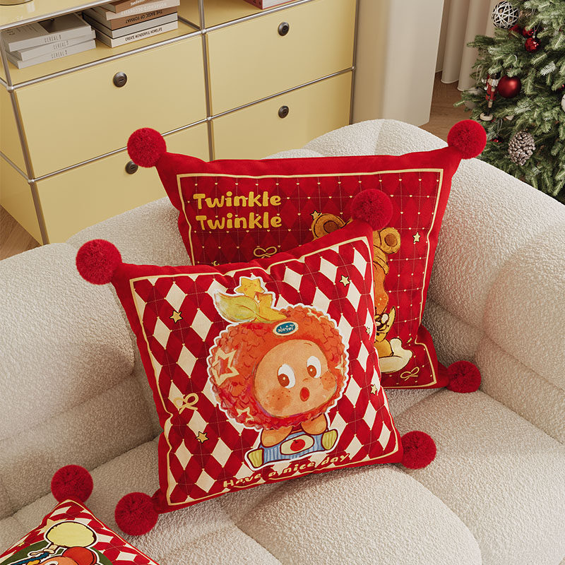 红色喜庆抱枕套靠枕垫客厅沙发靠垫可爱儿童飘窗靠背垫含芯可拆洗