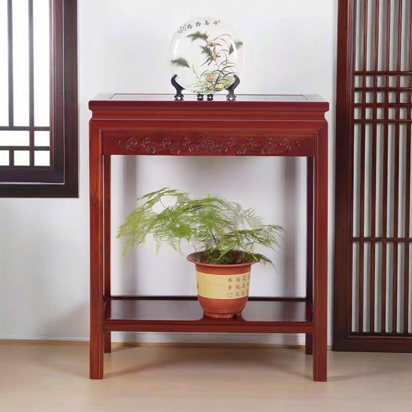 实木盆景架长方形鱼缸桌室内奇石桌客厅窄边桌榆木花架中式边角几