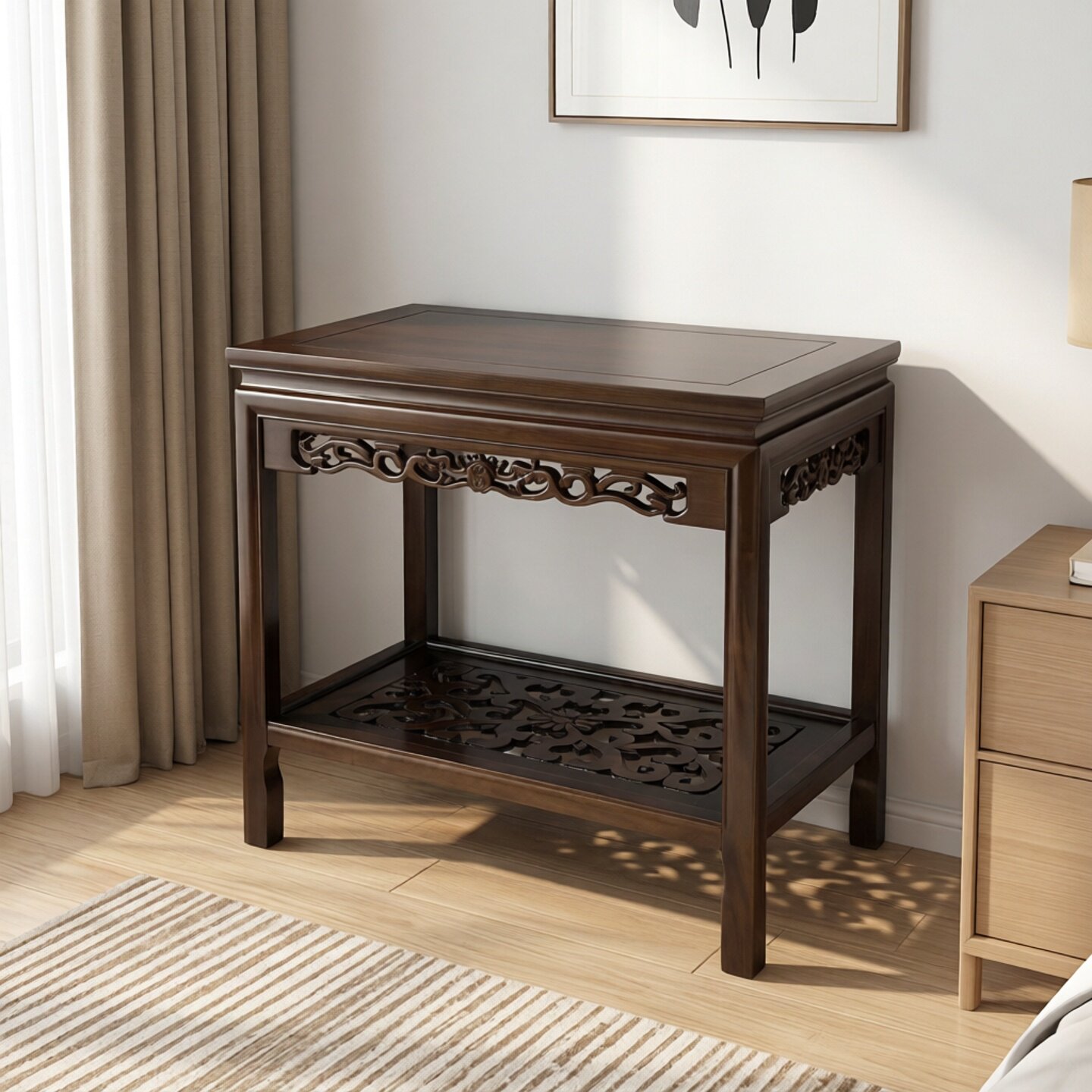 实木花架鱼缸架桌子茶几边几盆景架摆件桌工艺品奇石茶桌中式沙发