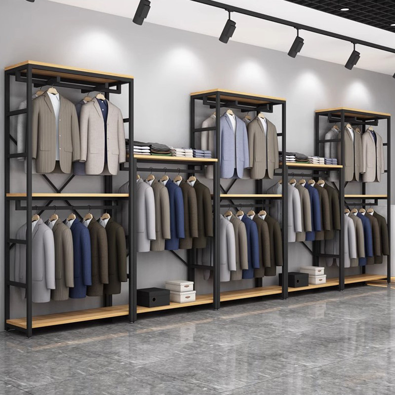 服装店衣架男女童装衣服落地置物网红货架双层陈列墙壁挂衣展示架