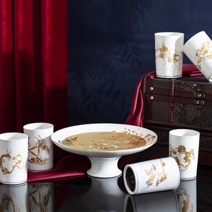 中式礼品文创国潮风景德镇陶瓷水杯具果盘客厅办公室会客套装定制