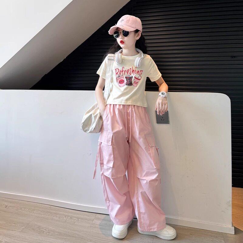 女童夏装套装2026新款短袖纯棉夏季洋气工装裤大童穿搭爵士舞服饰