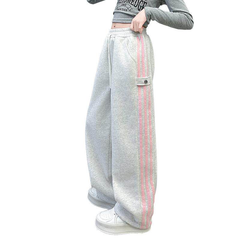 女童裤子2025新款春秋款休闲流行大童侧条卫裤春装洋气儿童阔腿裤