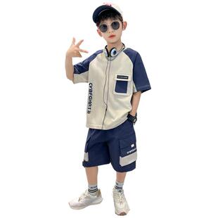 男童夏装短袖套装2025新款中大童帅气时髦男孩夏季网红儿童工装潮