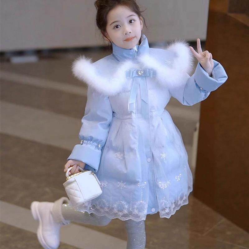 女童羽绒棉服公主保暖外套冬季洋气棉袄儿童冬装加厚中长款棉衣