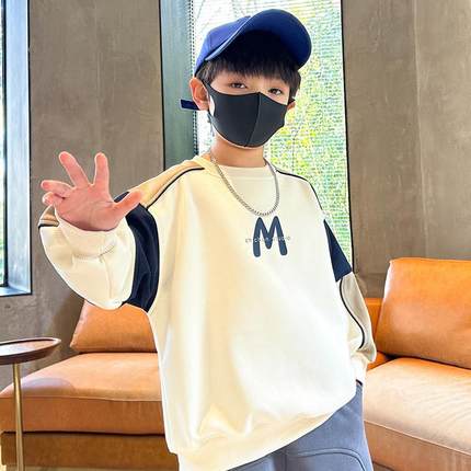 潮牌童装男童秋冬款卫衣2023新款男大童冬装上衣儿童加绒打底衫冬