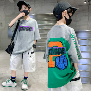 儿童装男童短袖t恤夏装2023年新款纯棉中大童夏季上衣夏款男孩潮t