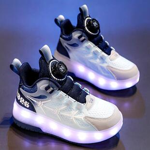 暴走鞋男童鞋夏款儿童发光运动鞋男孩滑轮爆走溜冰轮滑鞋女童透气