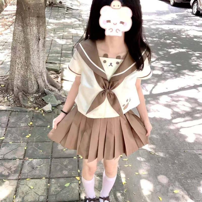 女童夏装JK制服套装中大童夏季小猫印花上衣儿童装甜美百褶短裙子