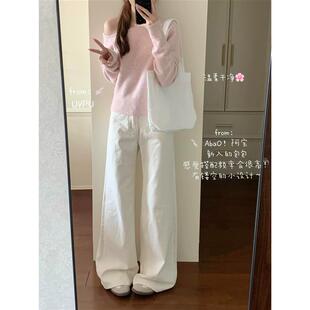 女童白色直筒阔腿裤2025夏季新款儿童中大童高腰薄款垂感长裤子