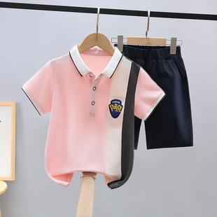 2024新款 男童套装 t恤POLO衫 夏季 男孩两件套学生百搭棉 中大童短袖