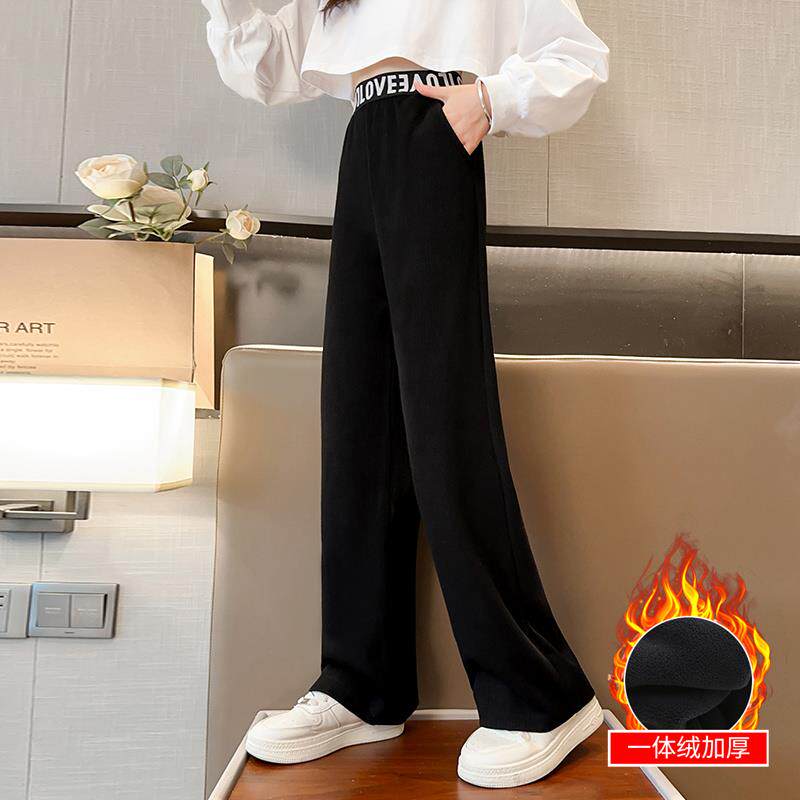 女童休闲裤加绒冬春秋2025新款时尚洋气阔腿裤中大童直筒宽松裤子