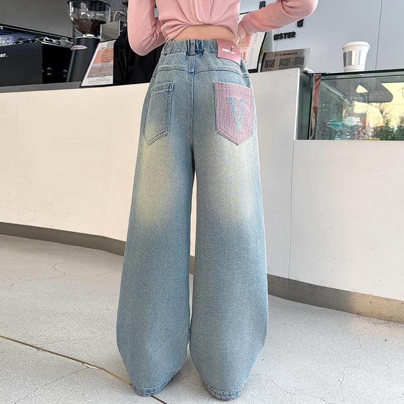 女童直筒牛仔裤春秋长裤2025新款儿童阔腿裤春装女大童裤子初中生