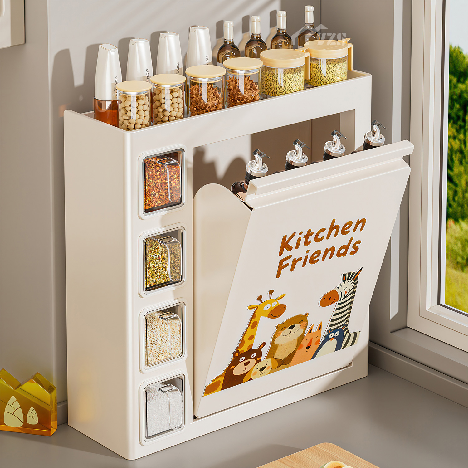 奶油风壁挂式厨房调料品置物架窄款油盐酱醋收纳架调味窄边调料架