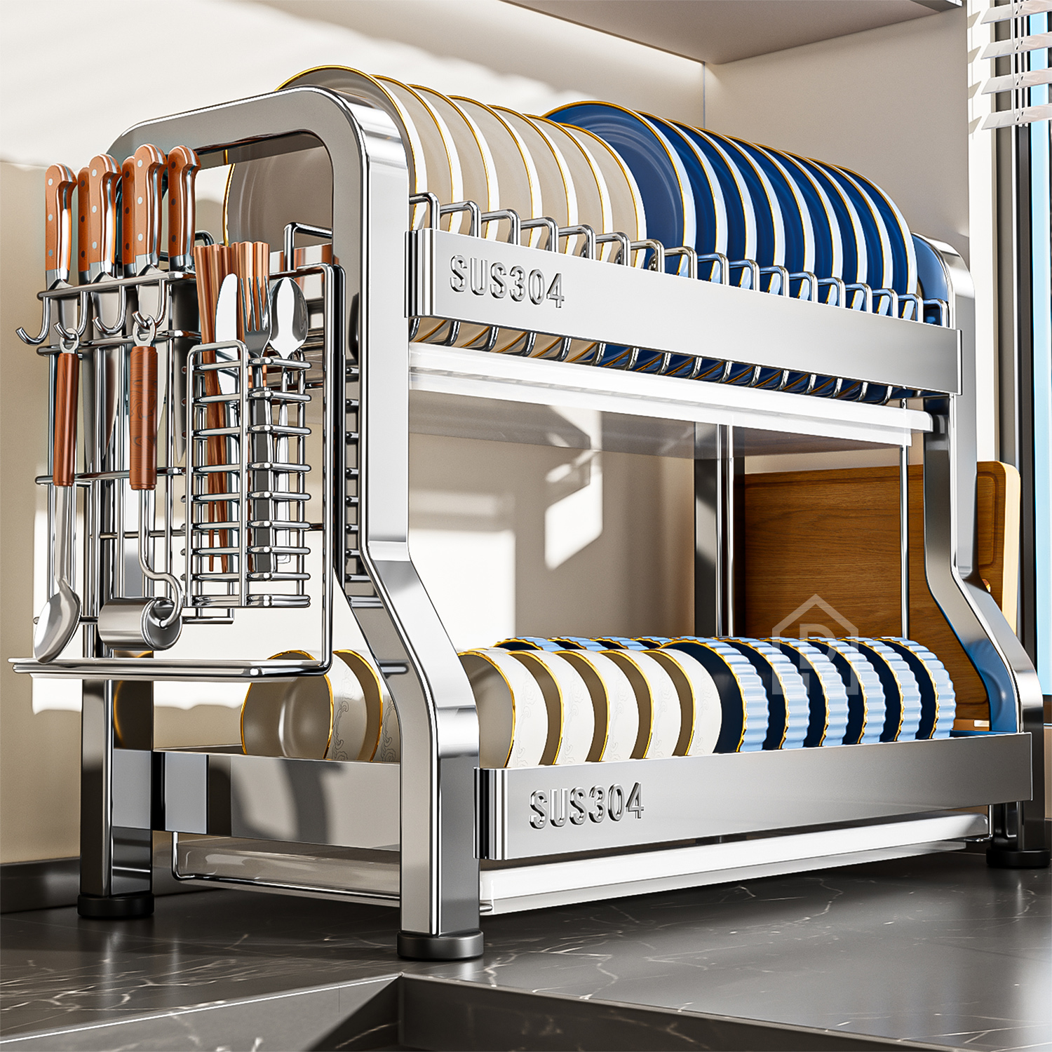 304不锈钢厨房置物架碗碟碗盘沥水架多功能放碗架碗筷收纳盒碗柜