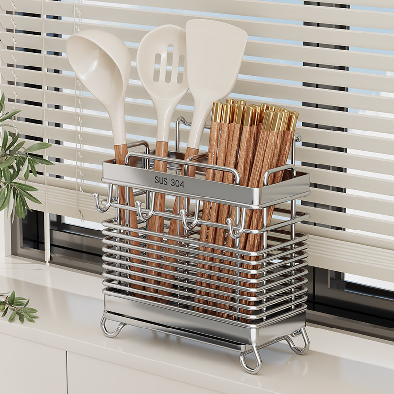 304不锈钢筷子收纳盒厨房家用壁挂式筷子筒桶篓架托新款勺子快笼