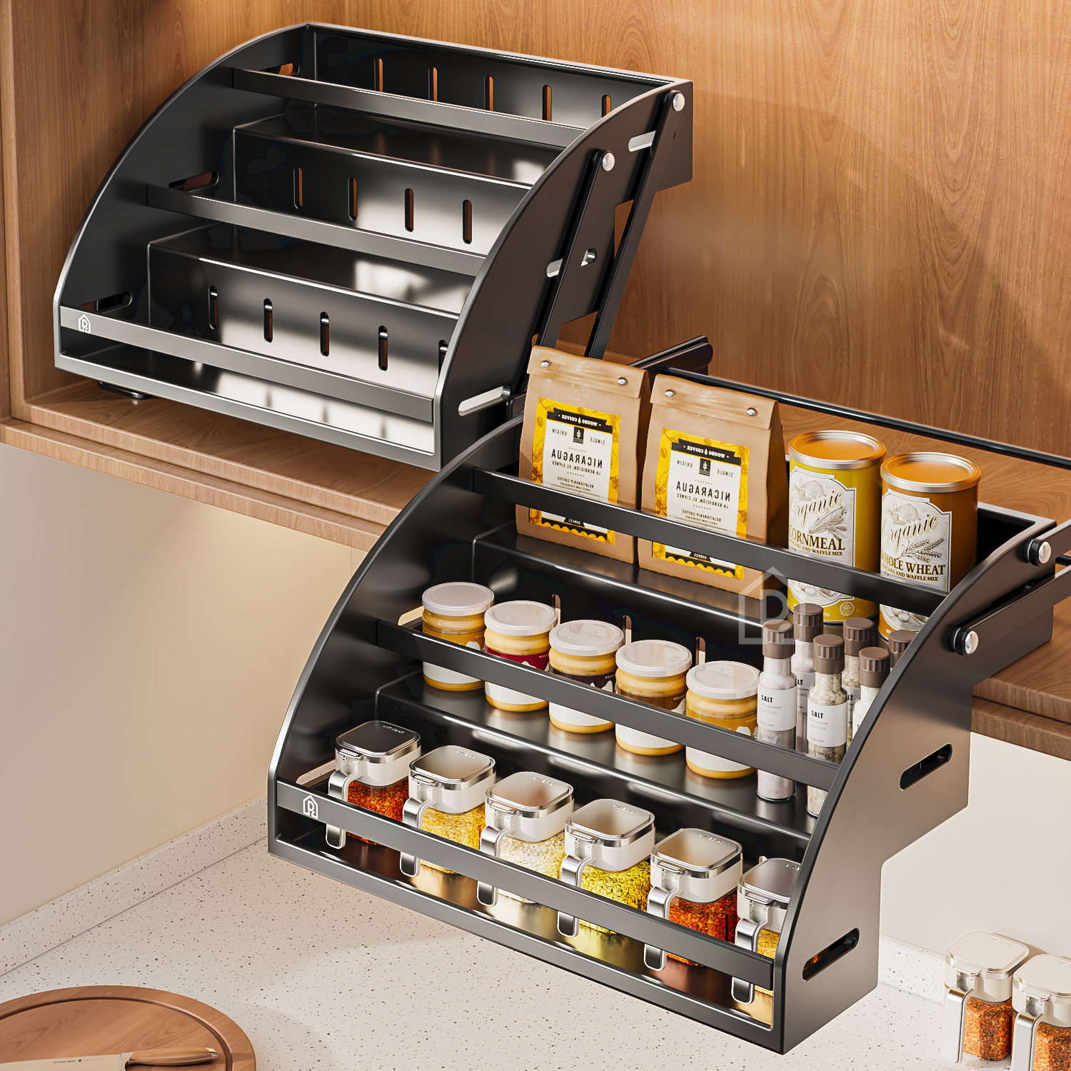 不锈钢厨房吊柜升降拉篮置物架调料多层调味品篮下拉式拉篮升降机,收纳整理,整理架/置物架/收纳架,淘宝优惠券,粉丝福利购,淘宝优惠卷