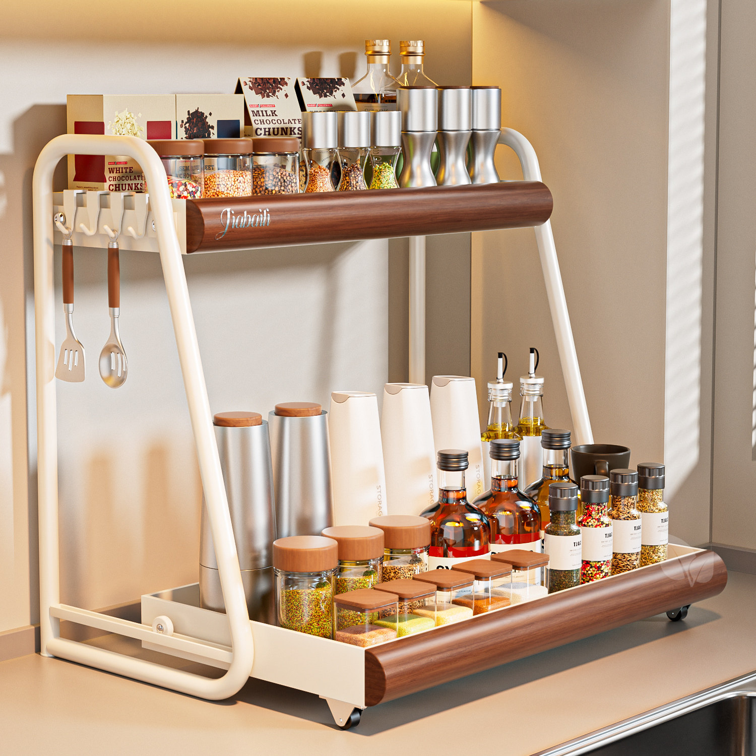 调料品置物架厨房抽拉式双层家用台面多功能调味料放油盐收纳架子