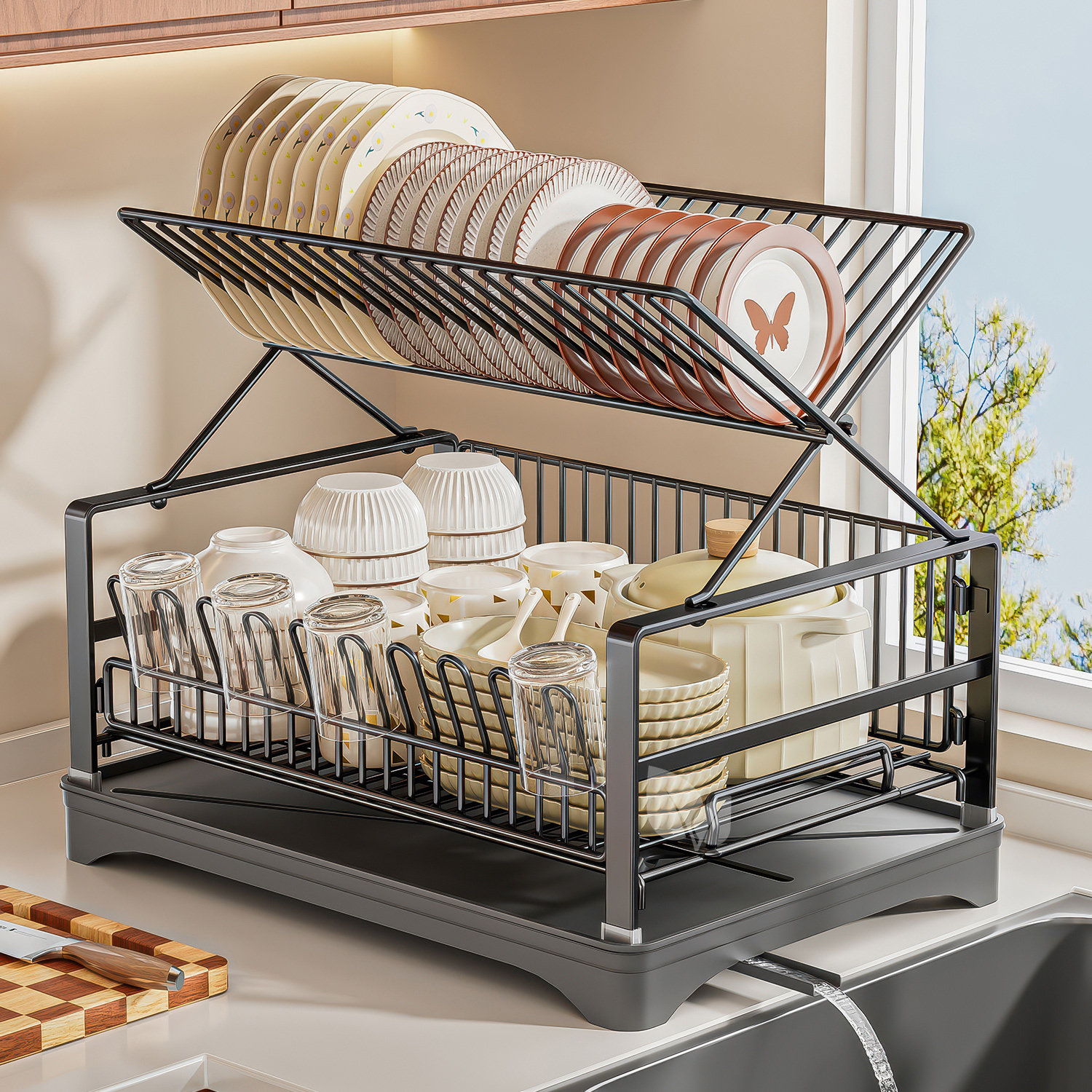 新款厨房用具碗碟架交叉折叠碗筷收纳沥水架桌面晾碗碟筷子置物架