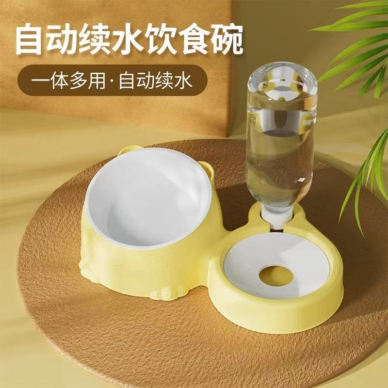 猫碗不锈钢陶瓷双碗自动饮水悬浮水碗狗碗猫咪喂食喝水一体狗食盆