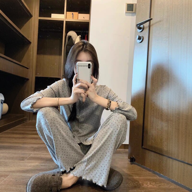 韩系灰色碎花睡衣女春秋款2025新款甜美休闲长袖长裤家居服两件套,女士内衣/男士内衣/家居服,睡衣/家居服套装,淘宝优惠券,粉丝福利购,淘宝优惠卷