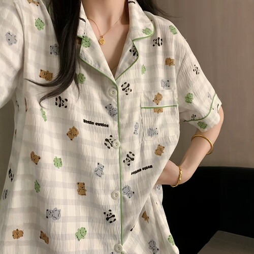 云朵棉大码睡衣女春夏季短袖纯棉