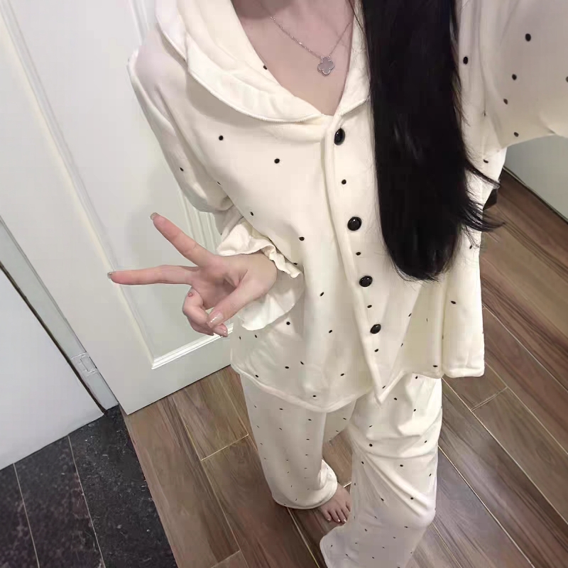 甜美波点德绒睡衣女士款春秋冬季