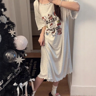 夏天 2025新款 带胸垫睡裙女夏季 莫代尔短袖 可爱HelloKitty睡衣长款