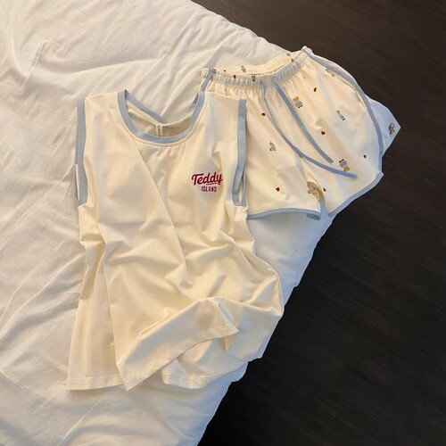 可爱小熊睡衣女夏季纯棉无袖背心