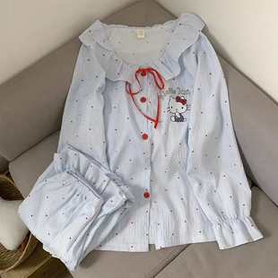 HelloKitty睡衣女独特绝美春秋季胖mm大码女装家居服套装长袖长裤