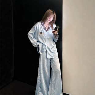 睡衣女款春秋季冰丝绸长袖2026新款高级感豹纹夏天超火家居服外穿