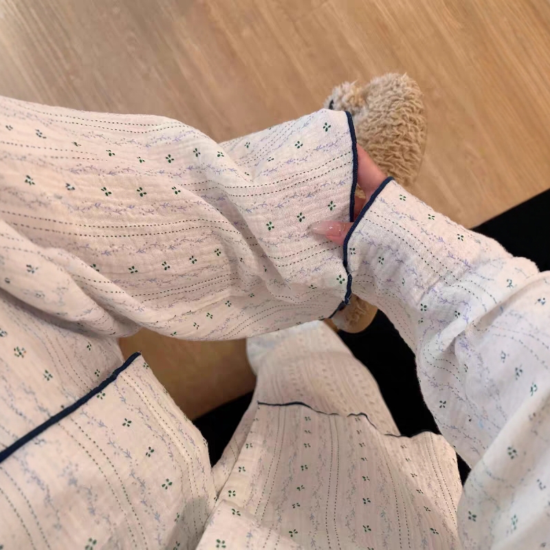 法式甜美小碎花纯棉纱睡衣女春秋