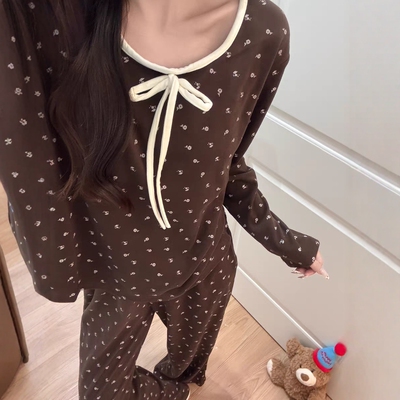韩版甜美碎花睡衣女秋冬新款加厚