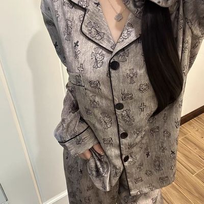 春秋季冰丝长袖睡衣女款可爱Hell