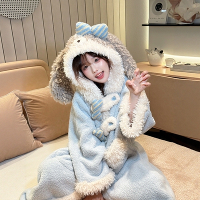 可爱小狗睡袍女2025新款季珊瑚绒