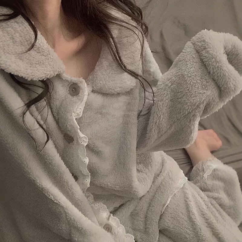 ins珊瑚绒睡衣女秋冬季韩版加绒