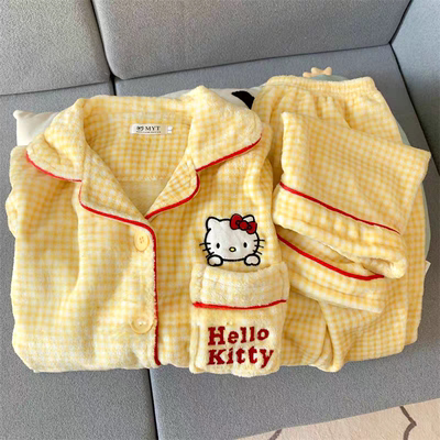 卡通KT凯蒂猫珊瑚绒睡衣女生秋冬