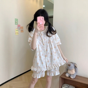 草莓轻松熊甜美夏季 原创 云朵棉带胸垫少女睡衣可爱家居服可外穿