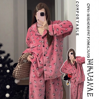 hellokitty猫睡衣女秋冬季珊瑚绒