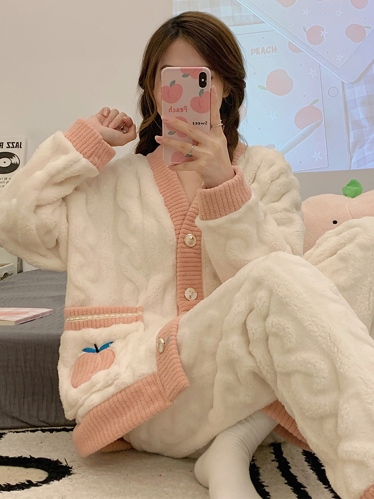珊瑚绒睡衣女甜美秋冬季2022可爱