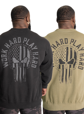 GASP运动纯棉长袖骷髅印花t恤男2025春秋大码卫衣健身东方打底衫