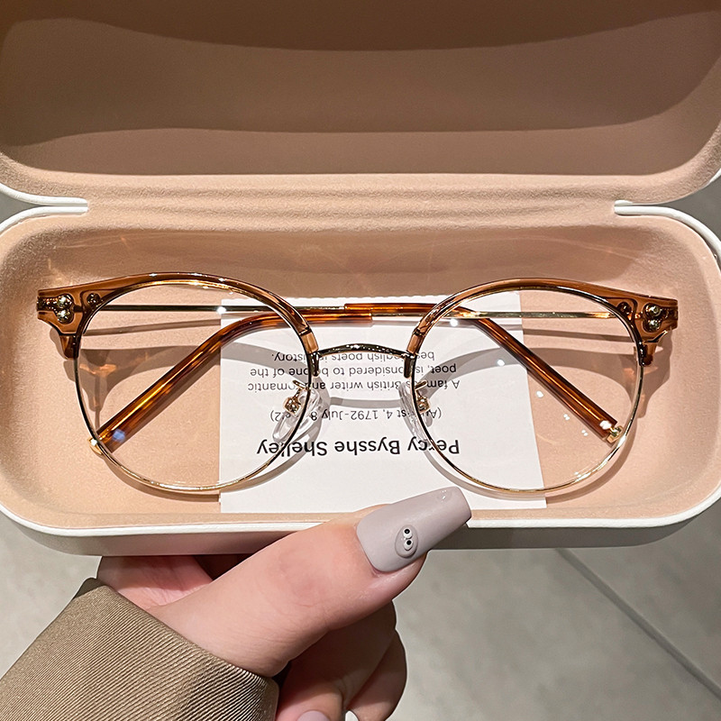 冷茶色近视眼镜防蓝光辐射时尚女