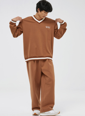 SKECHERS斯凯奇25年新款秋季男款V领灰色针织套头卫衣 L324M028